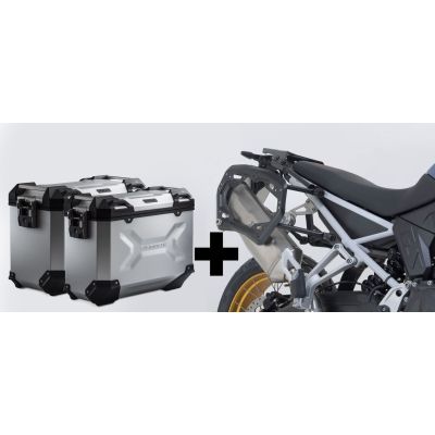 45+37l ALU boční kufry SW-Motech Trax Adventure + nosiče pro F900GS 2024+, stříbrné