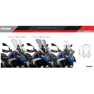 High travel plexiglass Puig 62cm for BMW R1300GS/A 2023+ (with ACC), light smoke
