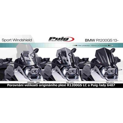 Plexi sportovní nízké 33cm Puig pro BMW R1250GS/A, R1200GS/A LC 2013-2018, tmavě kouřové
